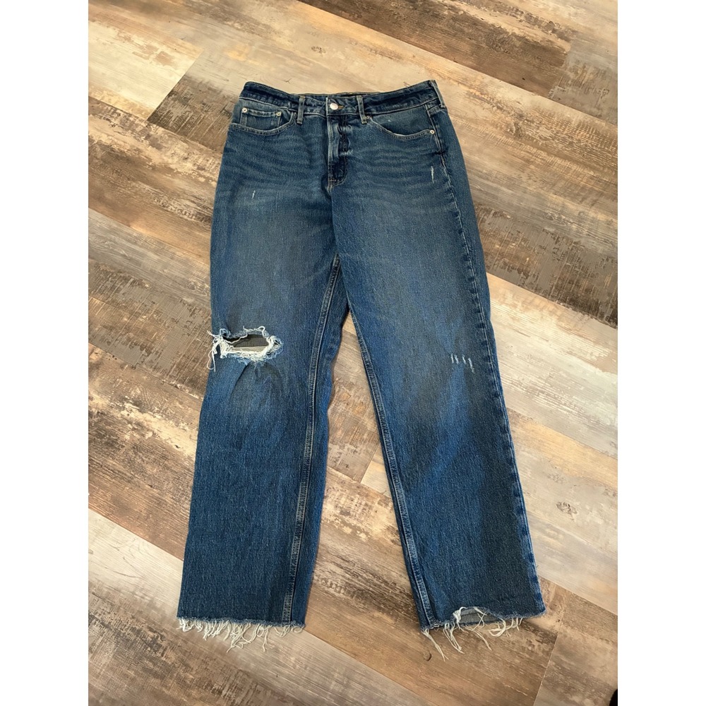 Free Assembly Womens Super High Rise Straight Leg Distressed Jeans Blue Size 12